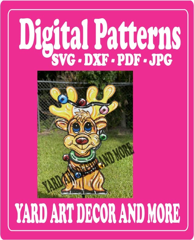 Christmas Green Collar Lighted Reindeer Yard Art Digital Template