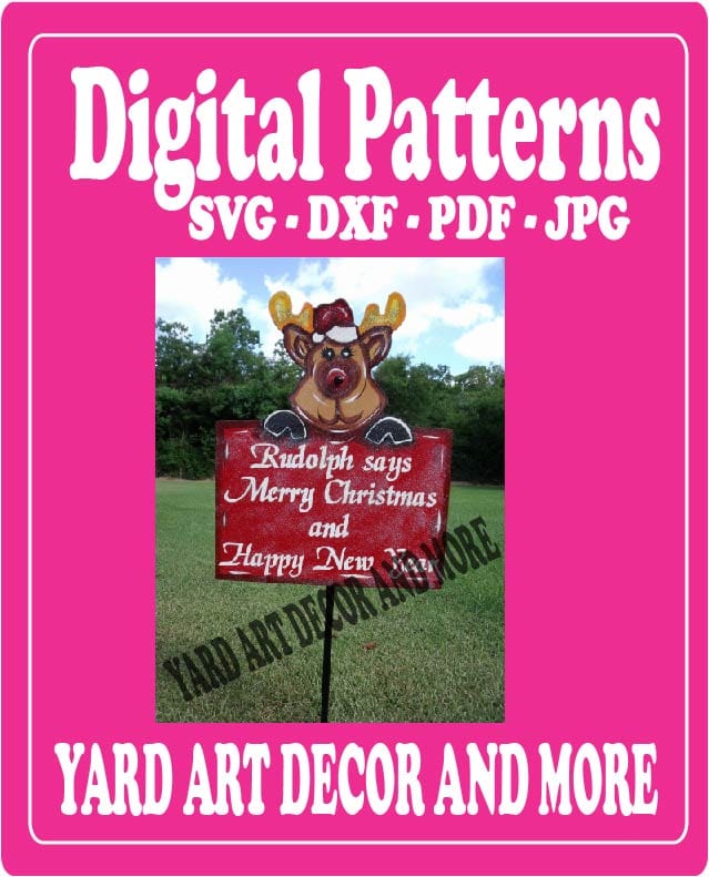 Christmas Rudolph Holds Sign Yard Art Digital Template