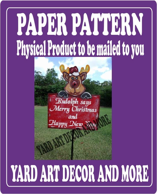 Christmas Rudolph Hold Sign Yard Art Paper Pattern