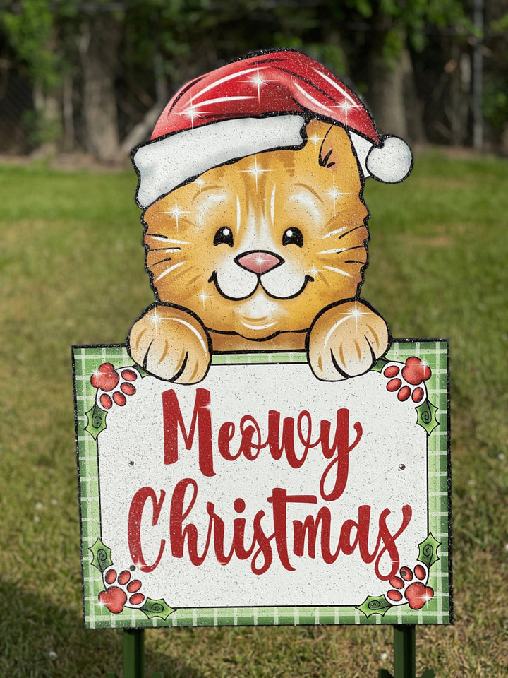 Meowy Christmas Kitty and Sign Yard Art Decoration