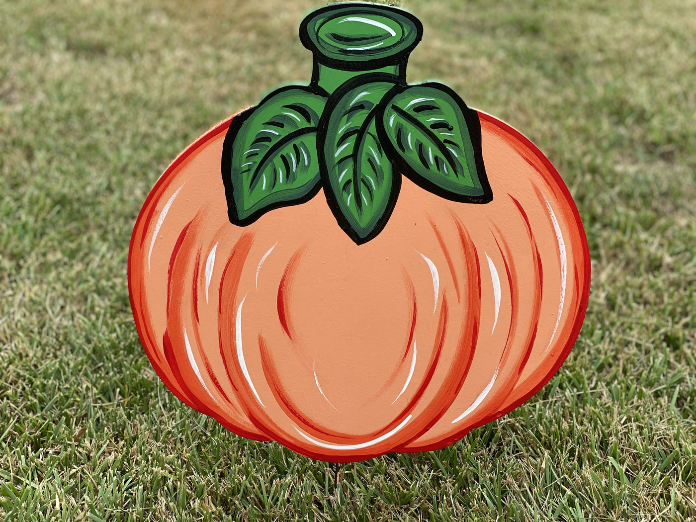plain pumpkin with 3 leaves painted yard art design