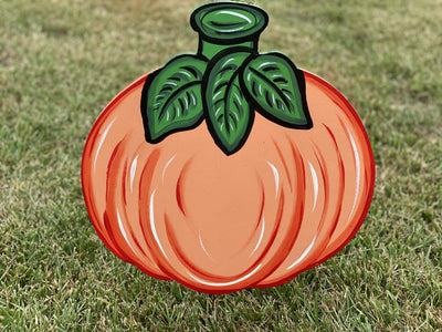 plain pumpkin with 3 leaves painted yard art design