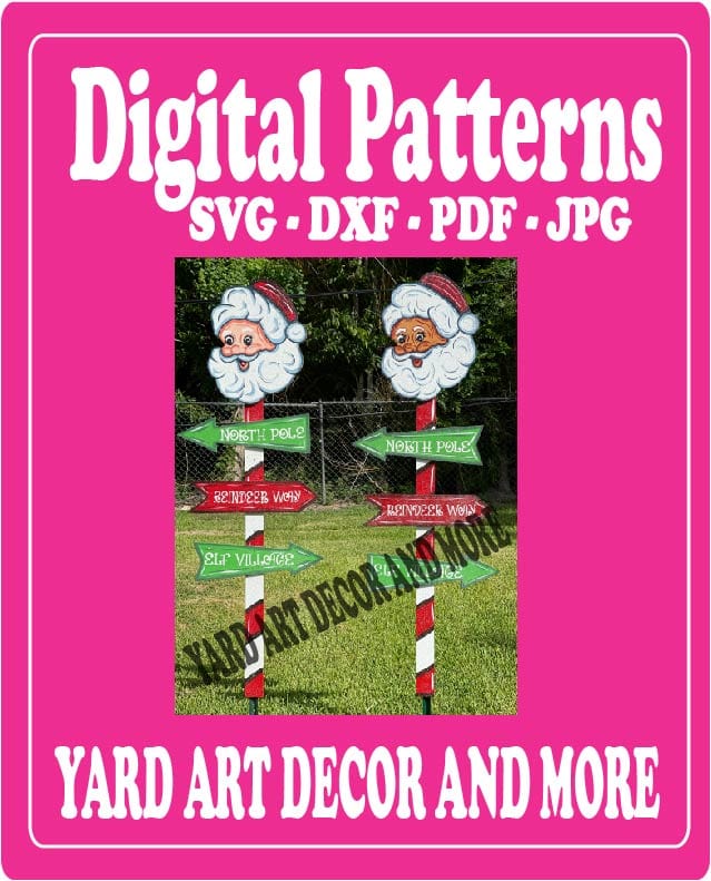 Christmas Santa Pole with Three Arrow Signs Yard Art Digital Template