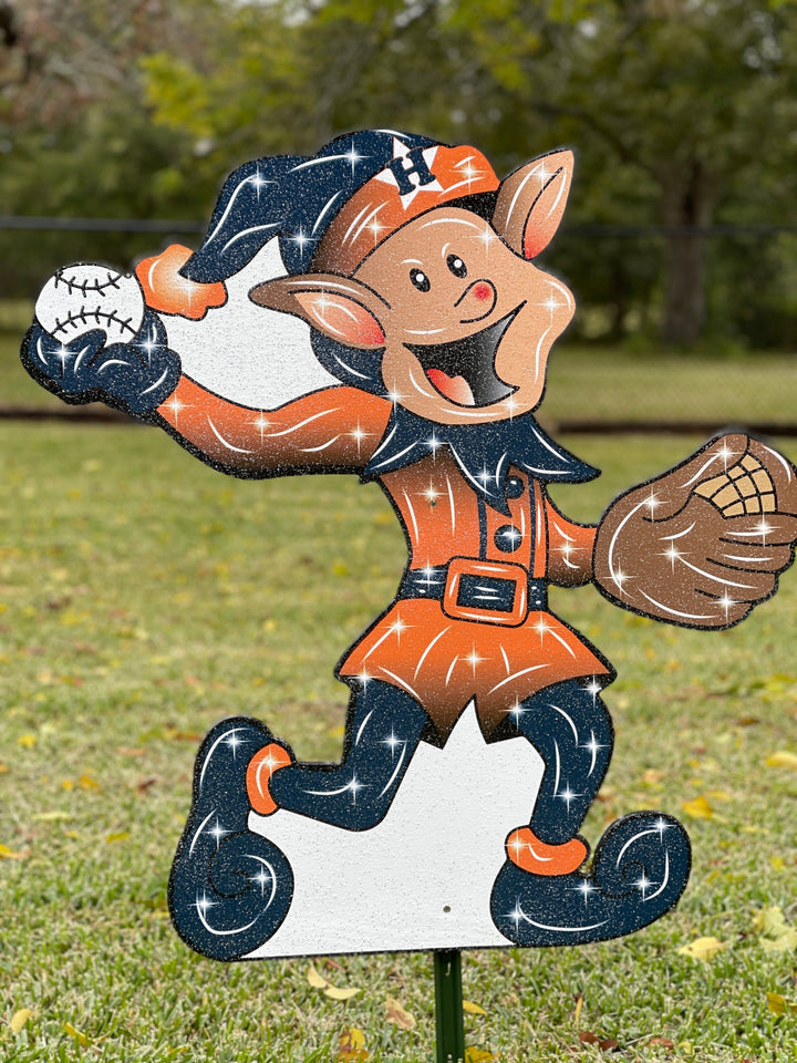 Christmas Astros Elf Playing Baseball Christmas yard sign