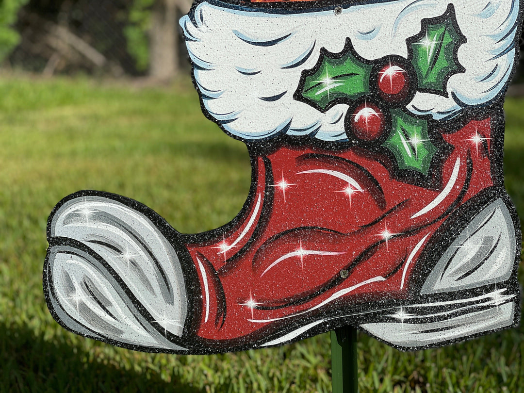 Christmas Reindeer in a Santa Boot Yard Decor