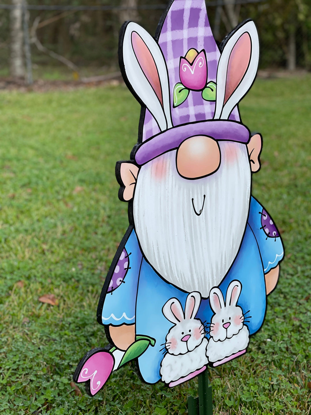 Gnome and Bunny Easter Yard Art Sign