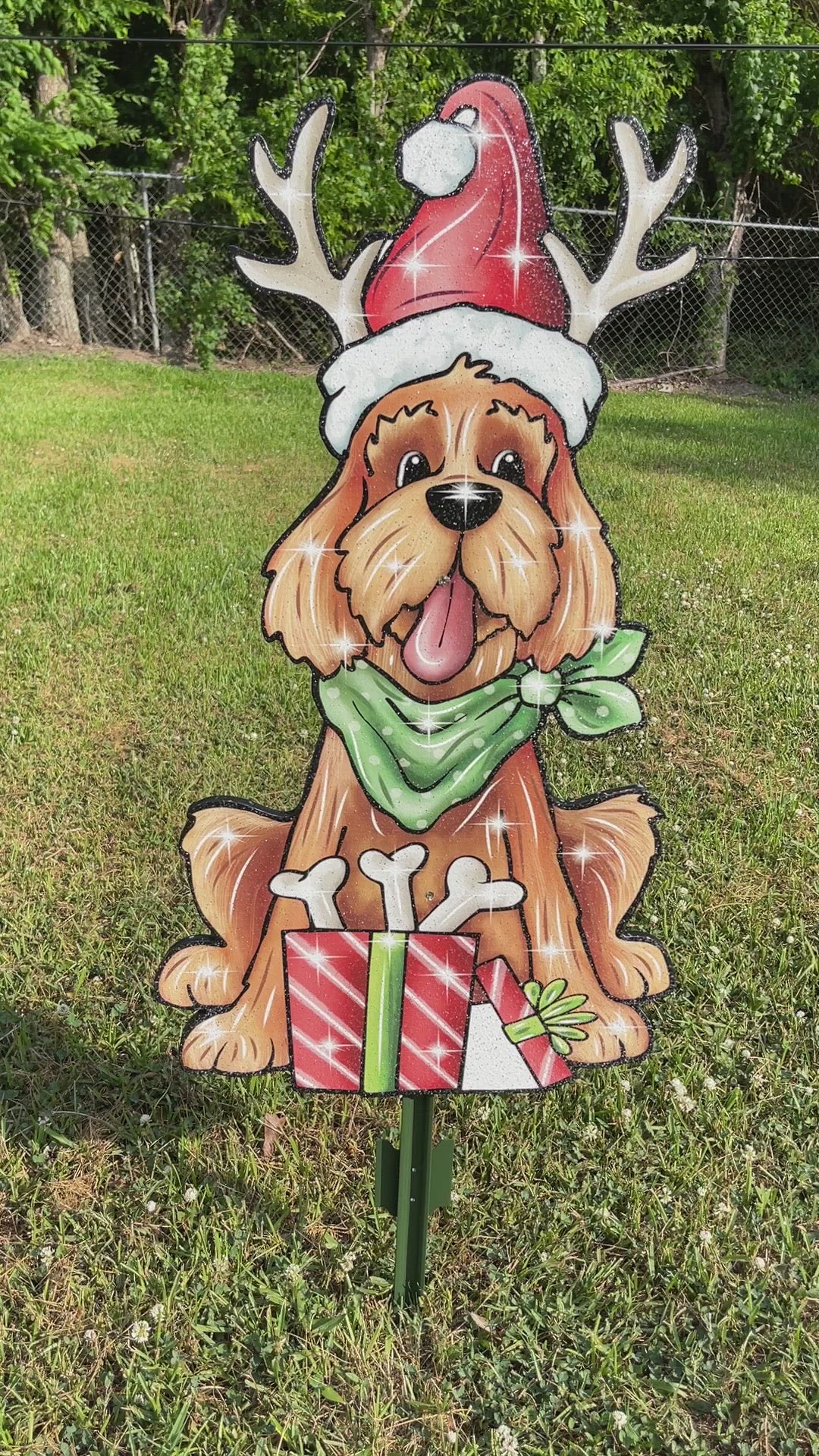 Christmas Dog with Present of Bones Yard Decoration