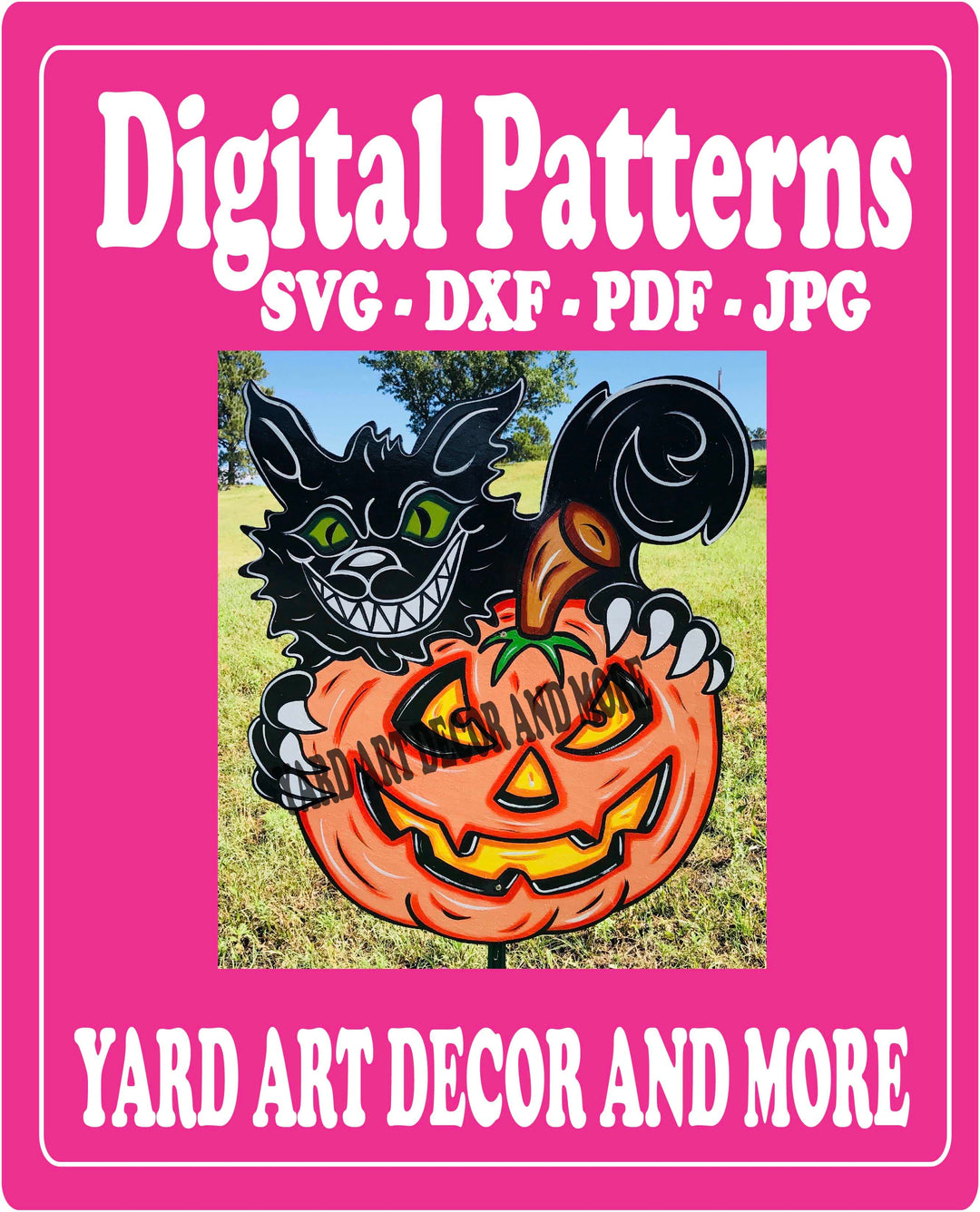 Halloween Scary Black Cat on Pumpkin Yard Art Decor Digital Template