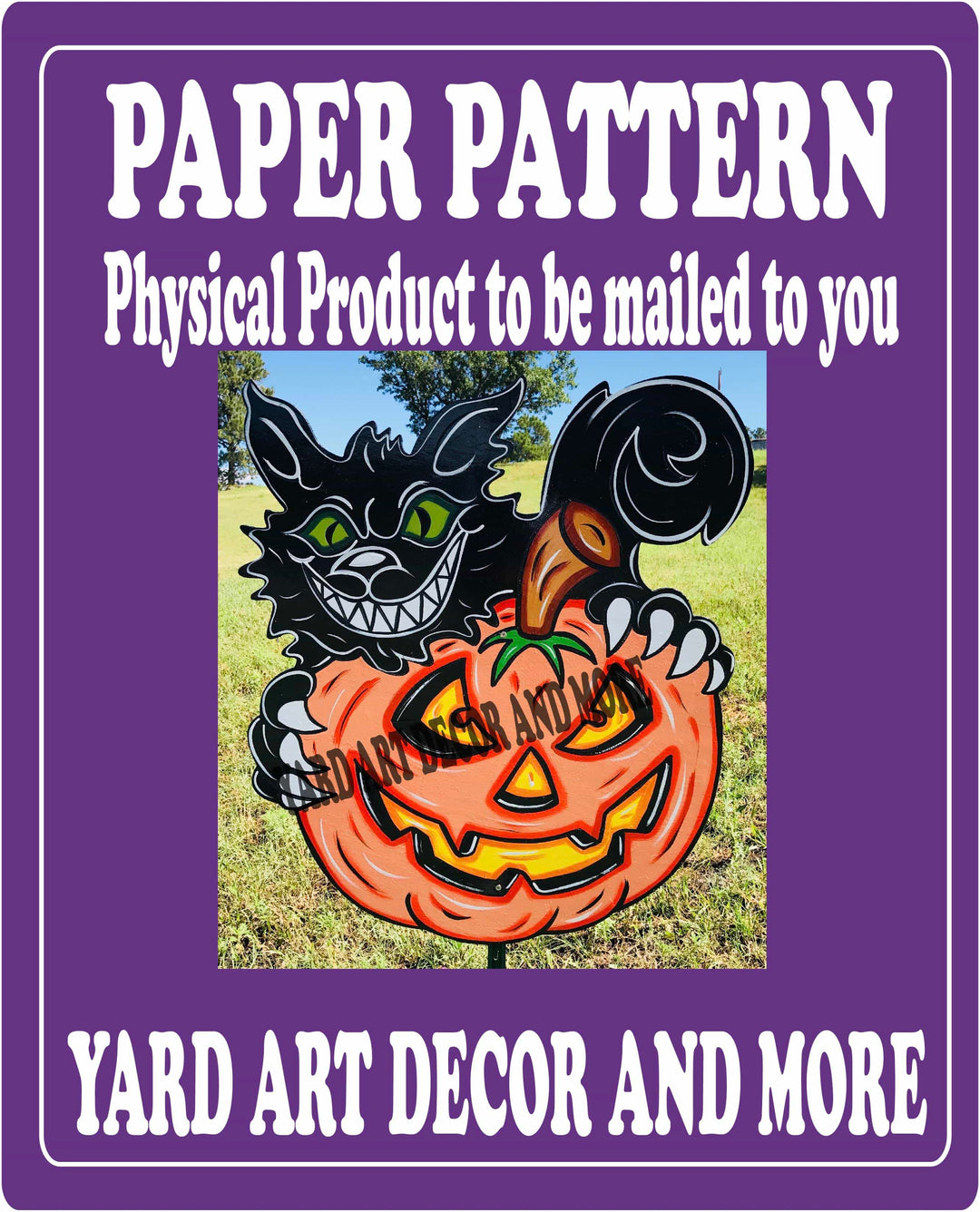 Halloween Scary Black Cat on Pumpkin Yard Art Decor Paper Pattern