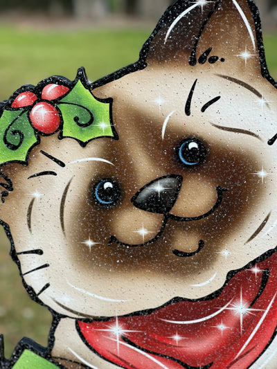 Christmas Smiling Kitty in Christmas box Yard Art