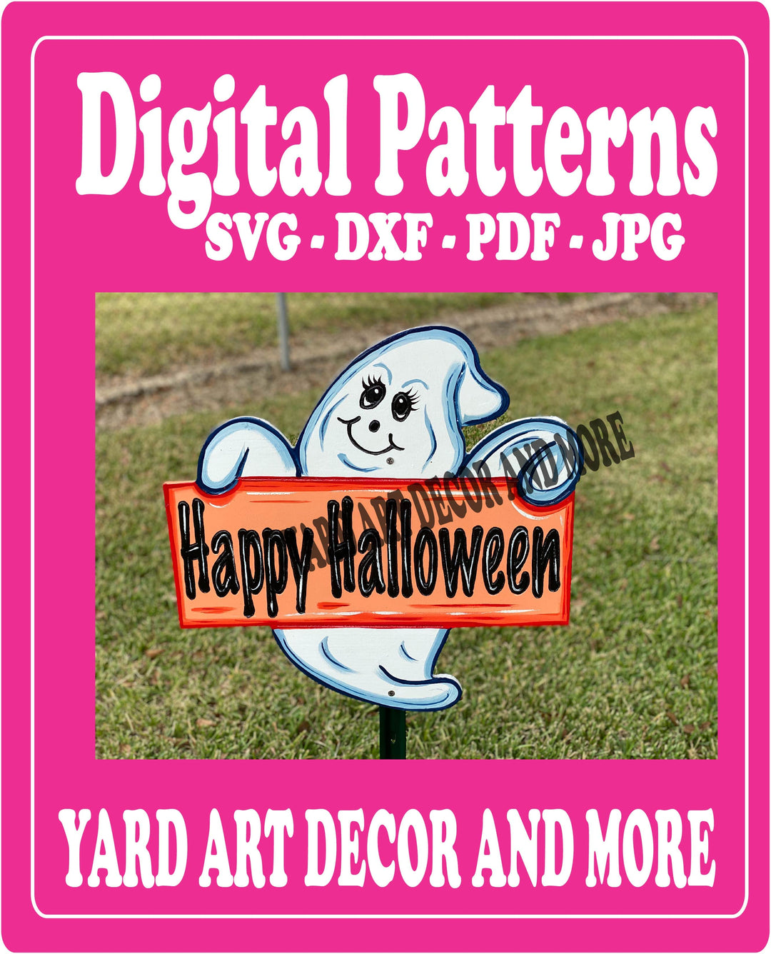 Happy Halloween Ghost with sign yard art decor digital template