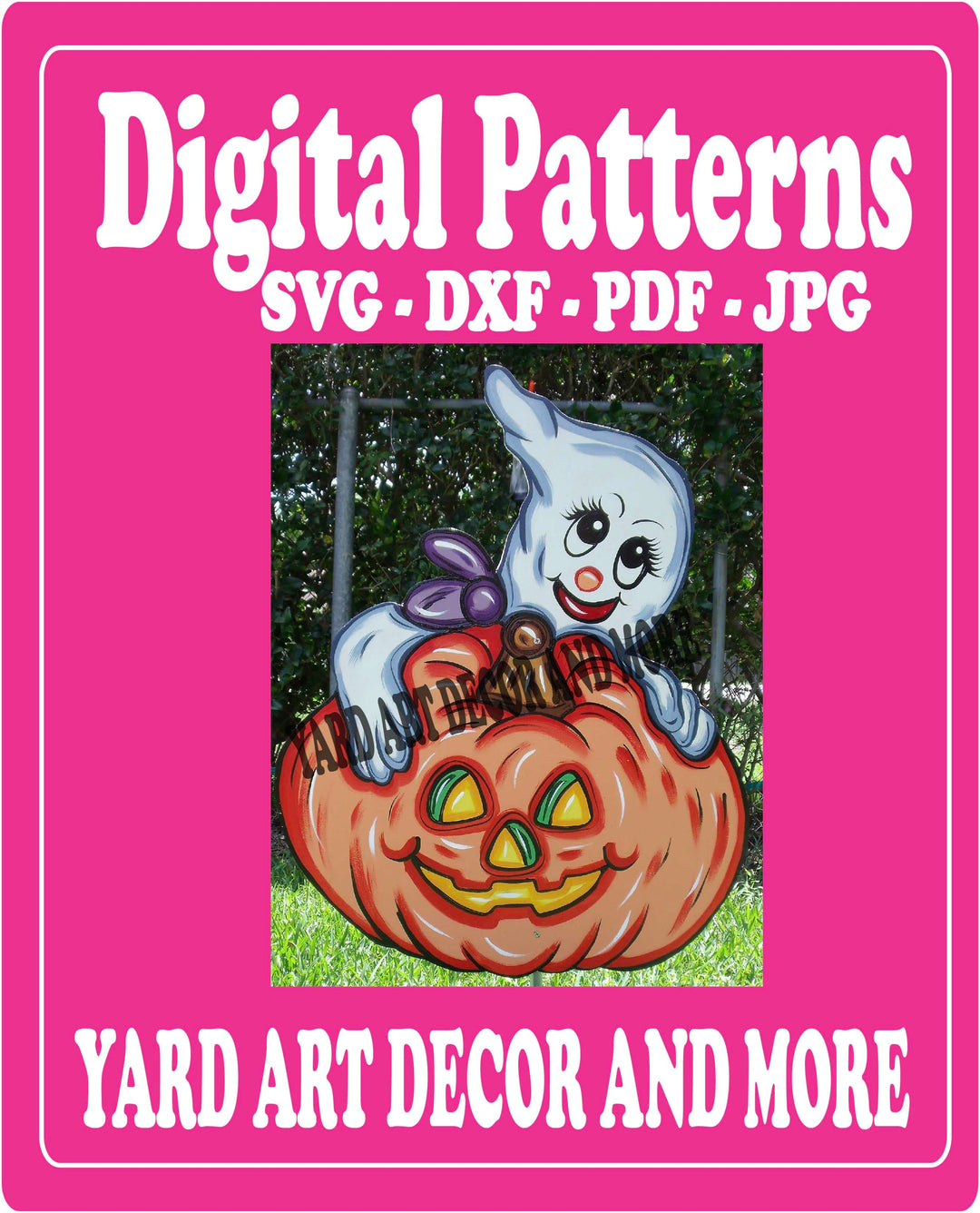 Halloween Ghost on Pumpkin yard art digital template