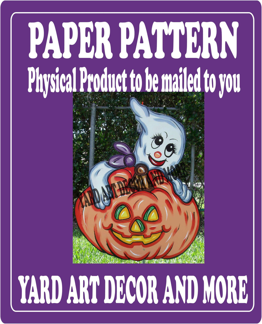 Halloween Ghost on Pumpkin yard art paper pattern