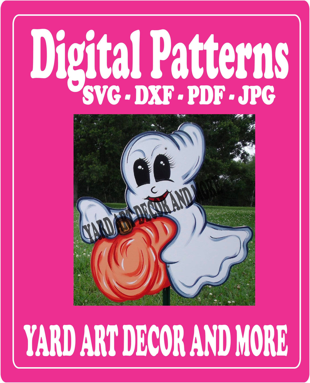 Halloween Ghost hold pumpkin yard art decor digital template