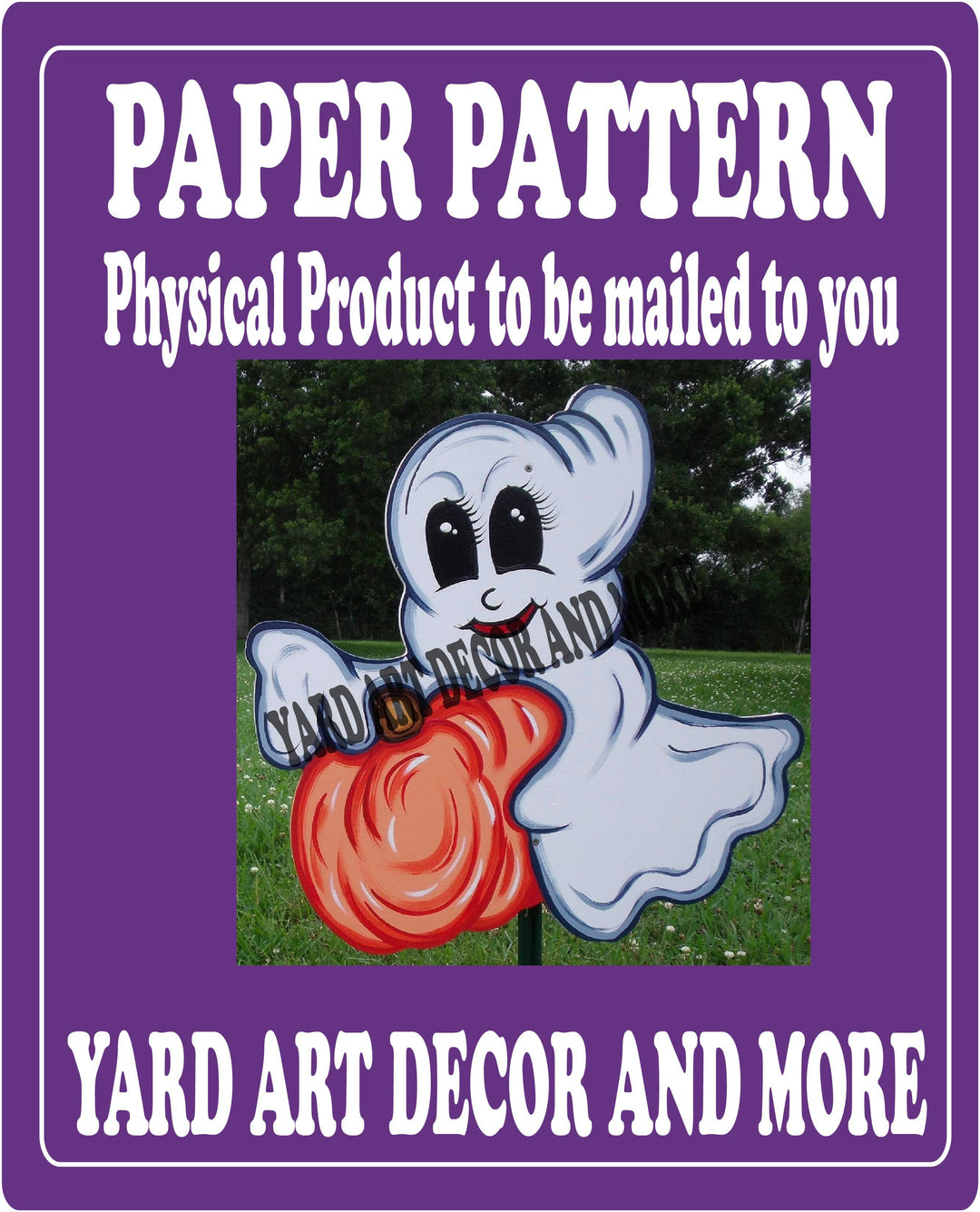 Halloween Ghost hold pumpkin yard art decor paper pattern