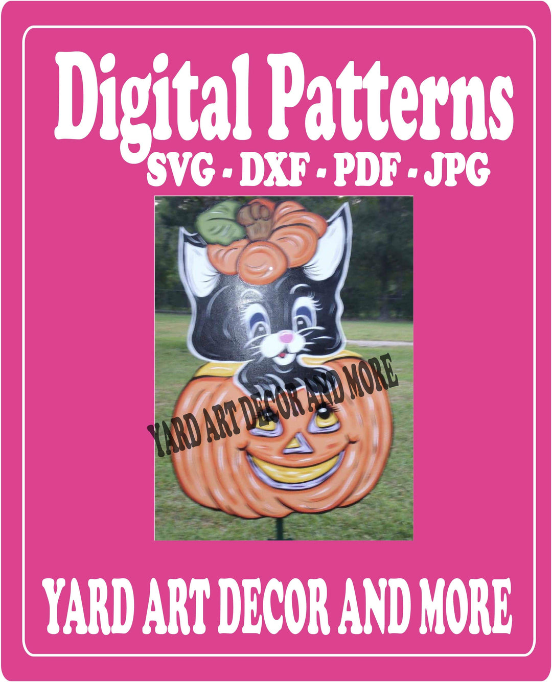 Halloween Black Kitty sits in Pumpkin yard art decor digital template