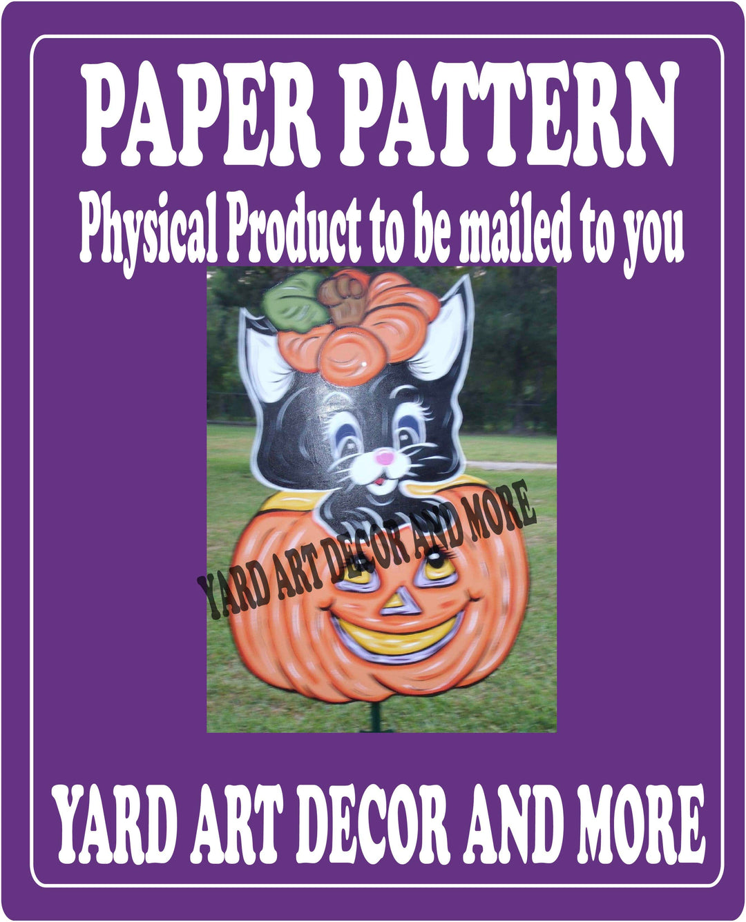Halloween Black Kitty sits in Pumpkin yard art decor paper pattern