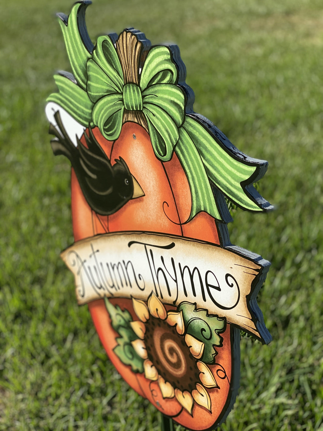 Autumn Thyme Pumpkin Yard Signs with Sunflowers