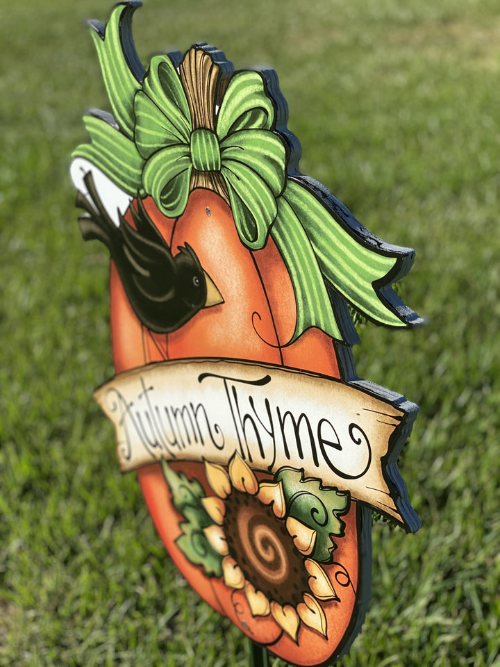 Autumn Thyme Pumpkin Yard Signs with Sunflowers