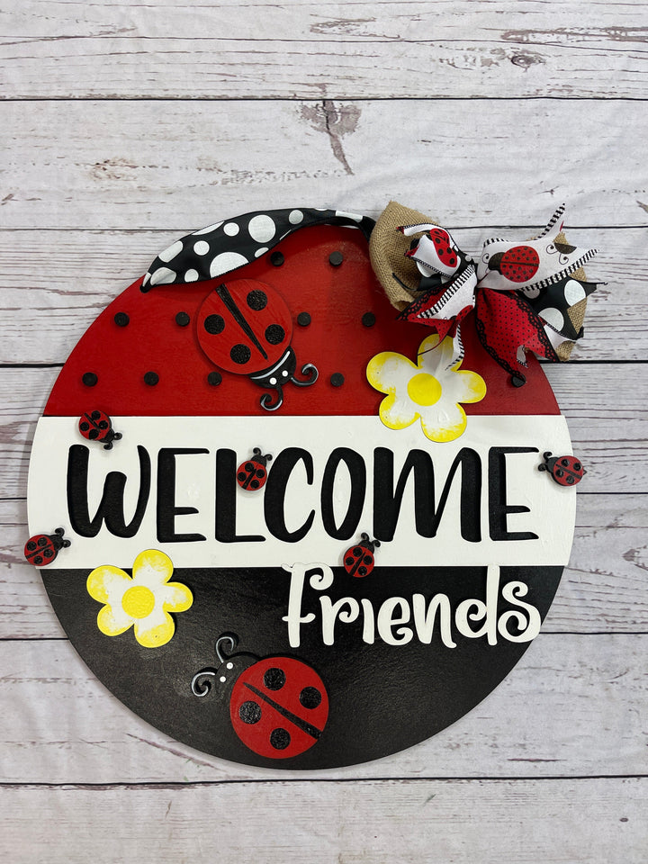 Lady Bug Welcome Door Hanger Blank-  Painted By You