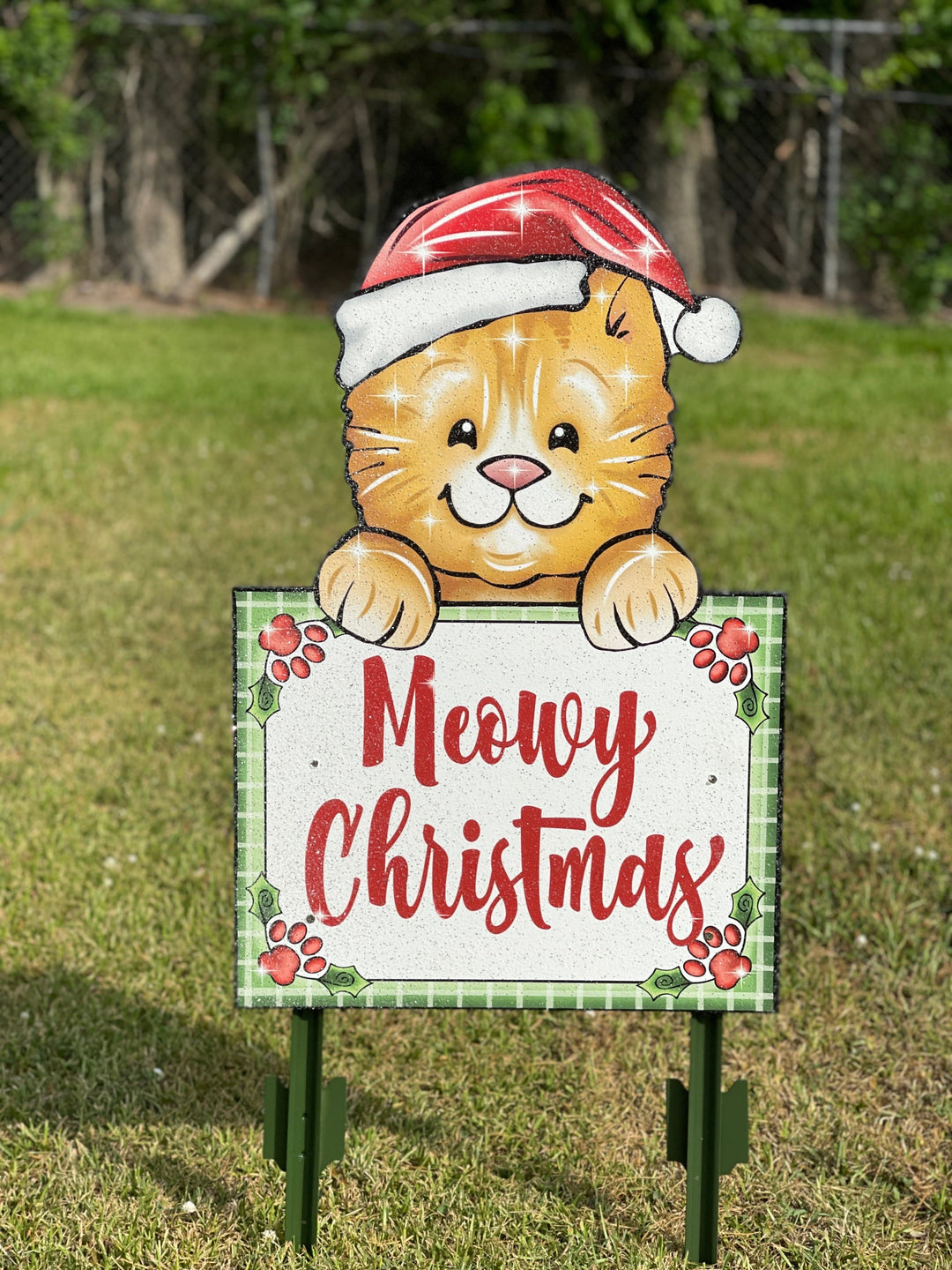 Meowy Christmas Kitty and Sign Yard Art Decoration