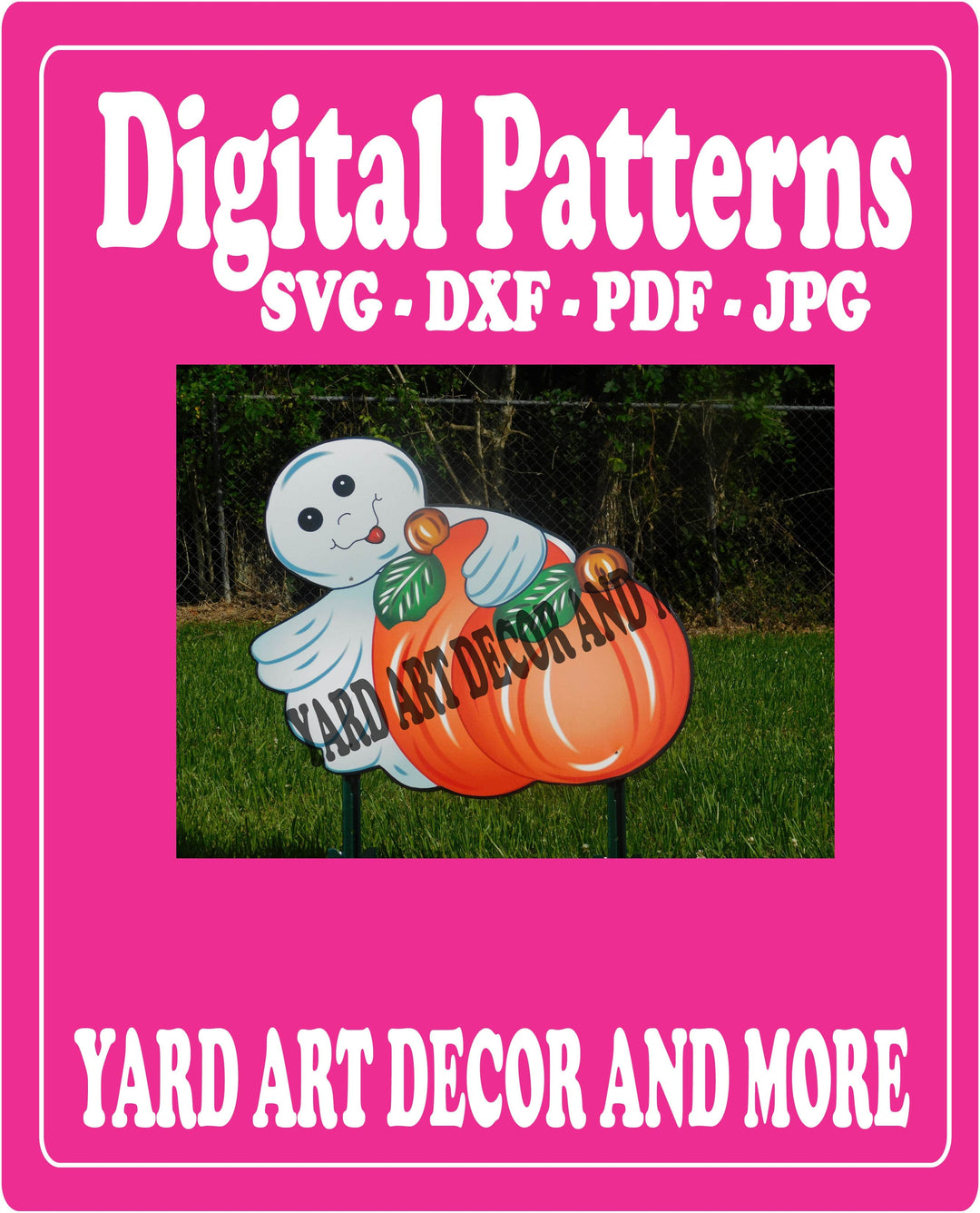 Halloween Ghost hugs pumpkins yard art digital template