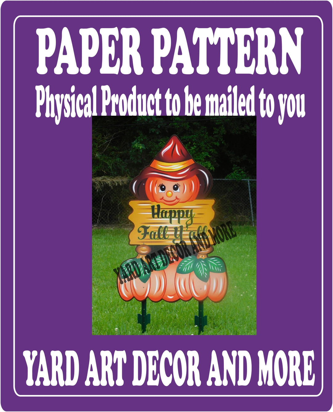 Happy Fall Y'all Pumpkin with hat yard art decor paper pattern