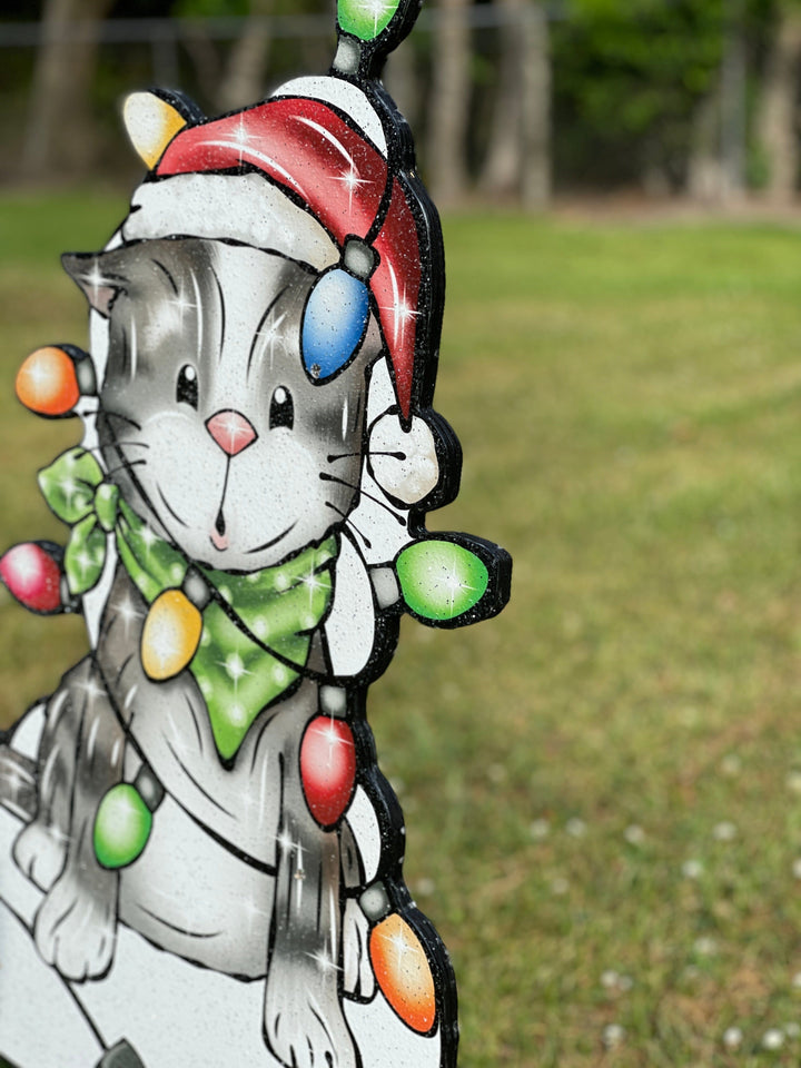 Christmas Kitty Cat wrapped in lights Yard Decoration