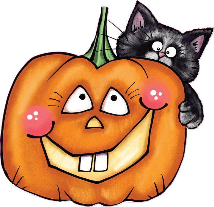 Smiling Pumpkin Black Cat Peeking Yard Art Decoration