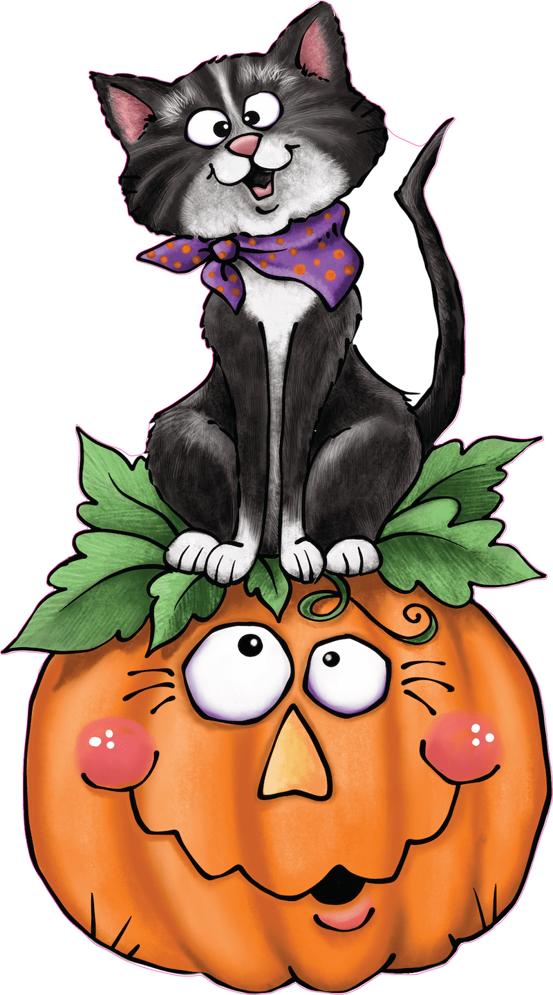 Smiling Black Cat Sits On Smiling Pumpkin Yard Art Decoration