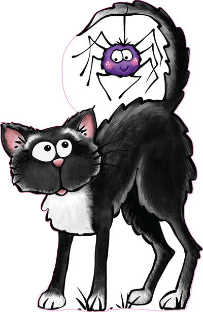 Black Cat with Spider on his Tail Yard Art Decoration