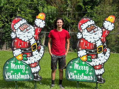 Waving Lighted Merry Christmas Santa Yard Decoration