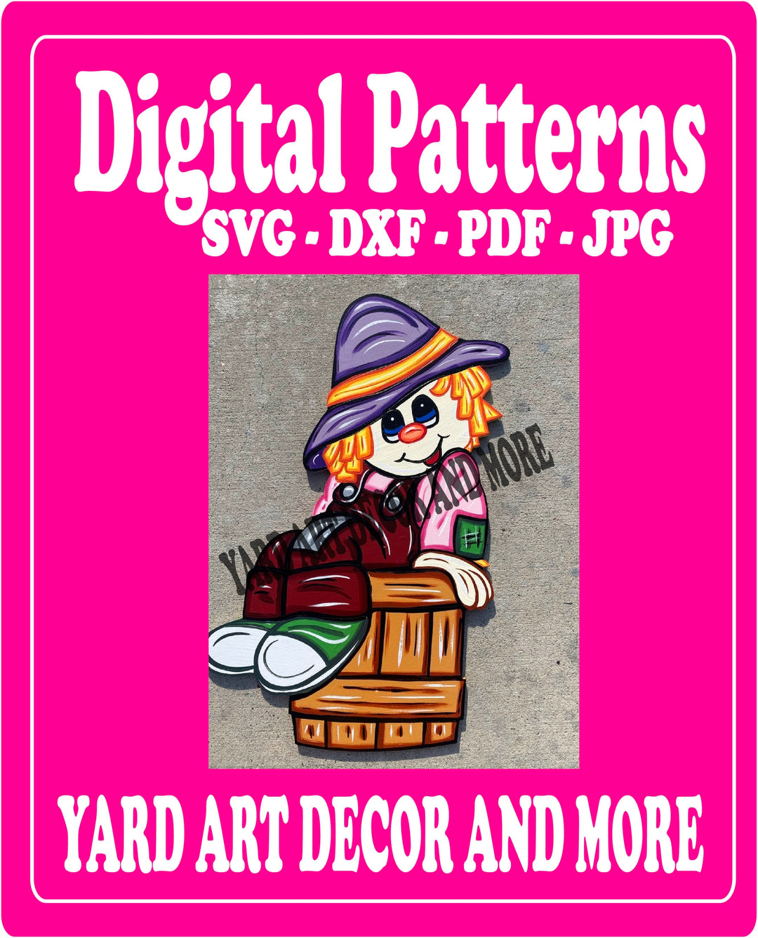 Fall Scarecrow sits in Bucket yard Art Decor digital template