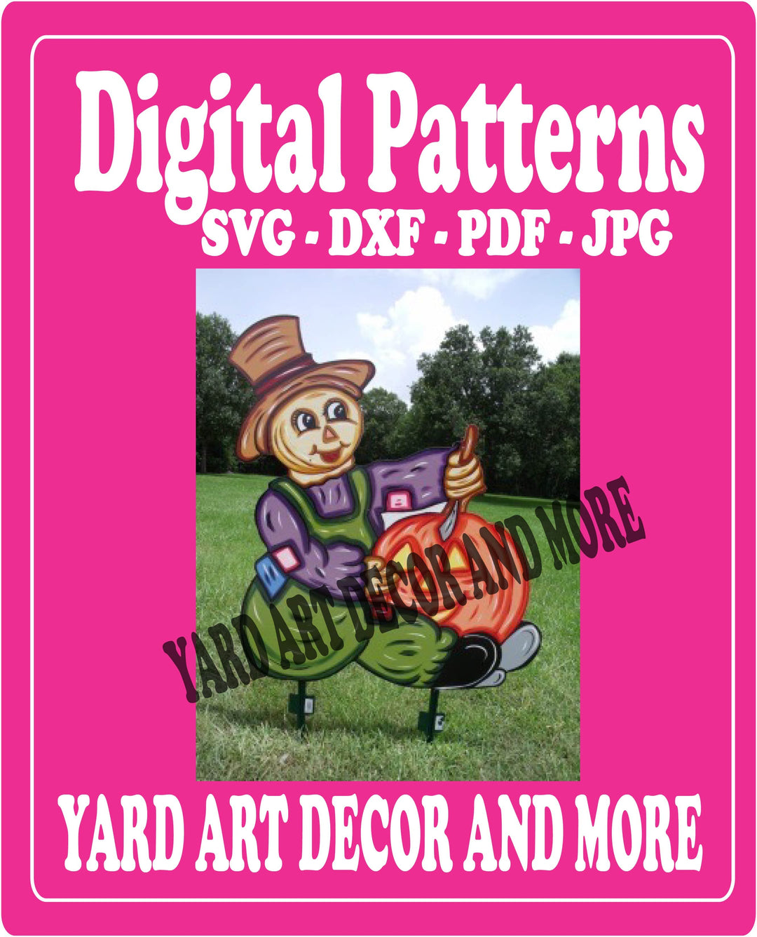 Fall Scarecrow Carving a Pumpkin Yard Decor Digital Template