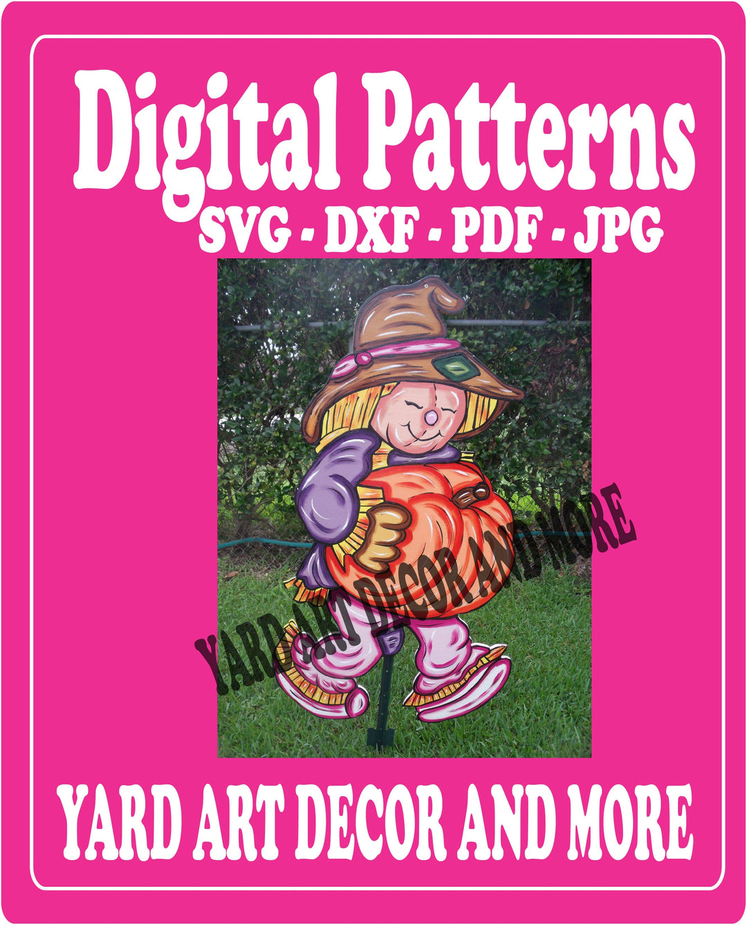 Fall Scarecrow carries pumpkin yard sign digital template