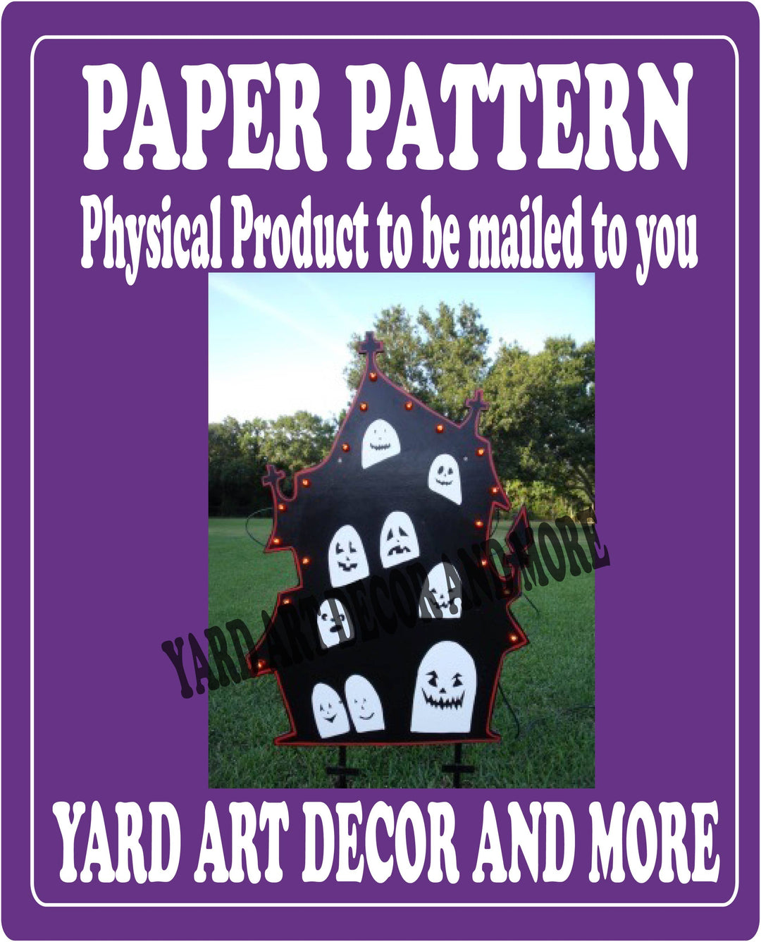 Lighted Halloween Haunted House Yard Sign Paper Pattern