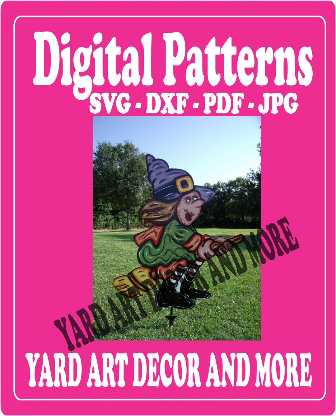 Halloween Witch Flys on Broom Yard Art Digital Pattern