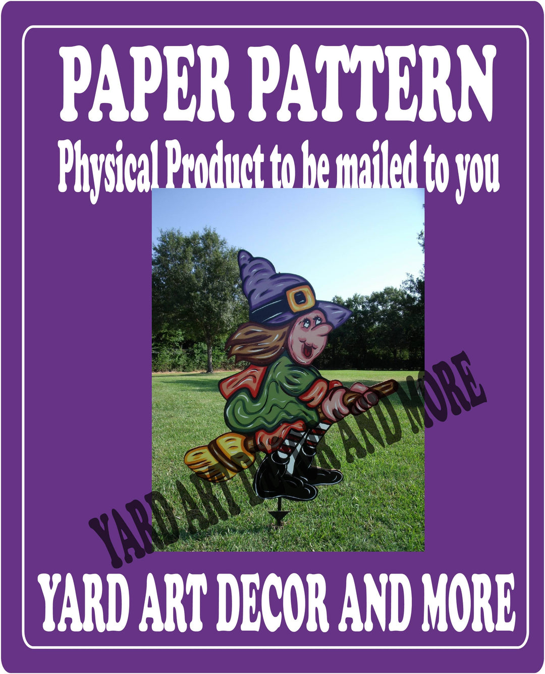 Halloween Witch Flys on Broom Yard Art Paper Pattern