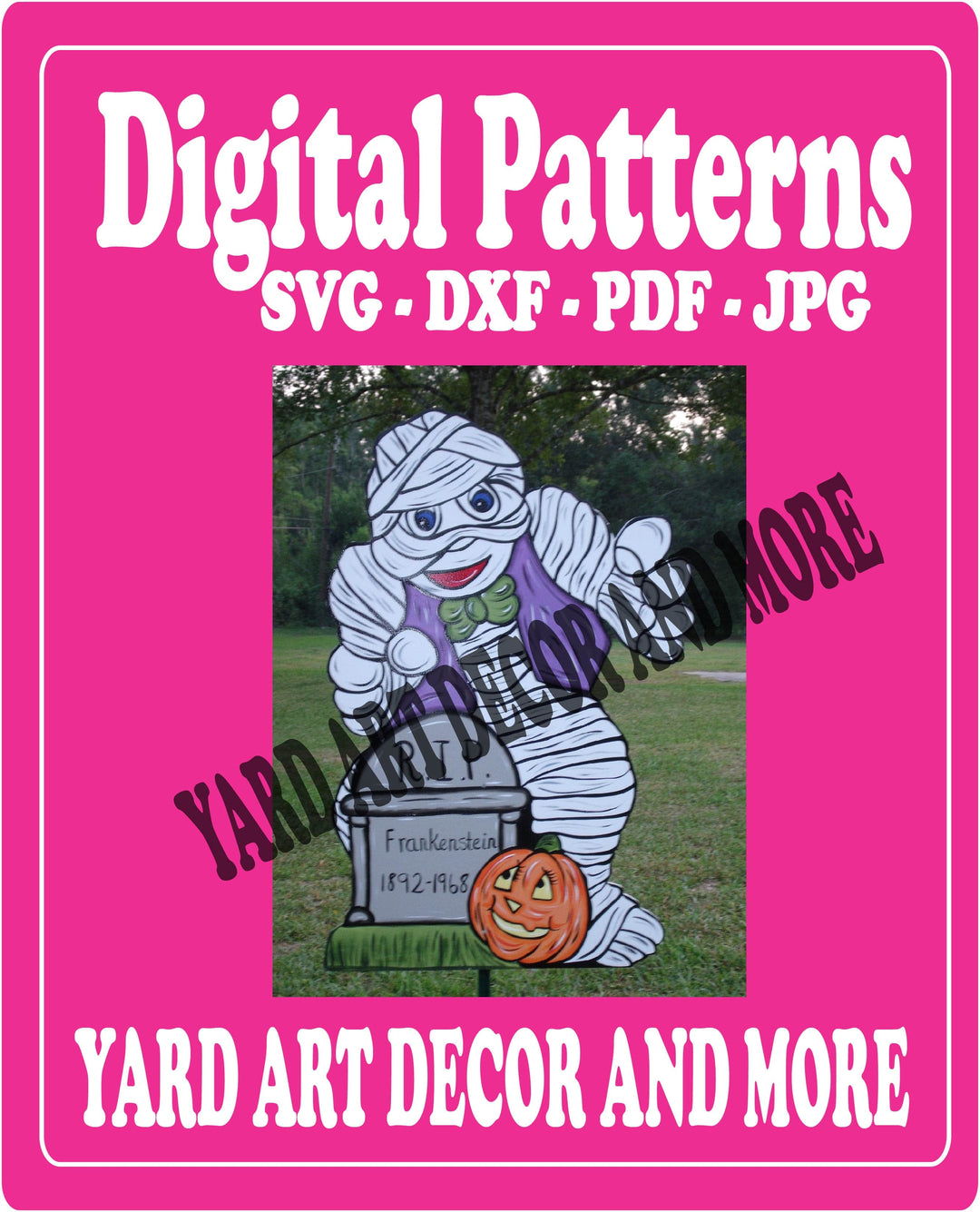 Mummy with Tombstone and Pumpkin Yard Art Digital Template