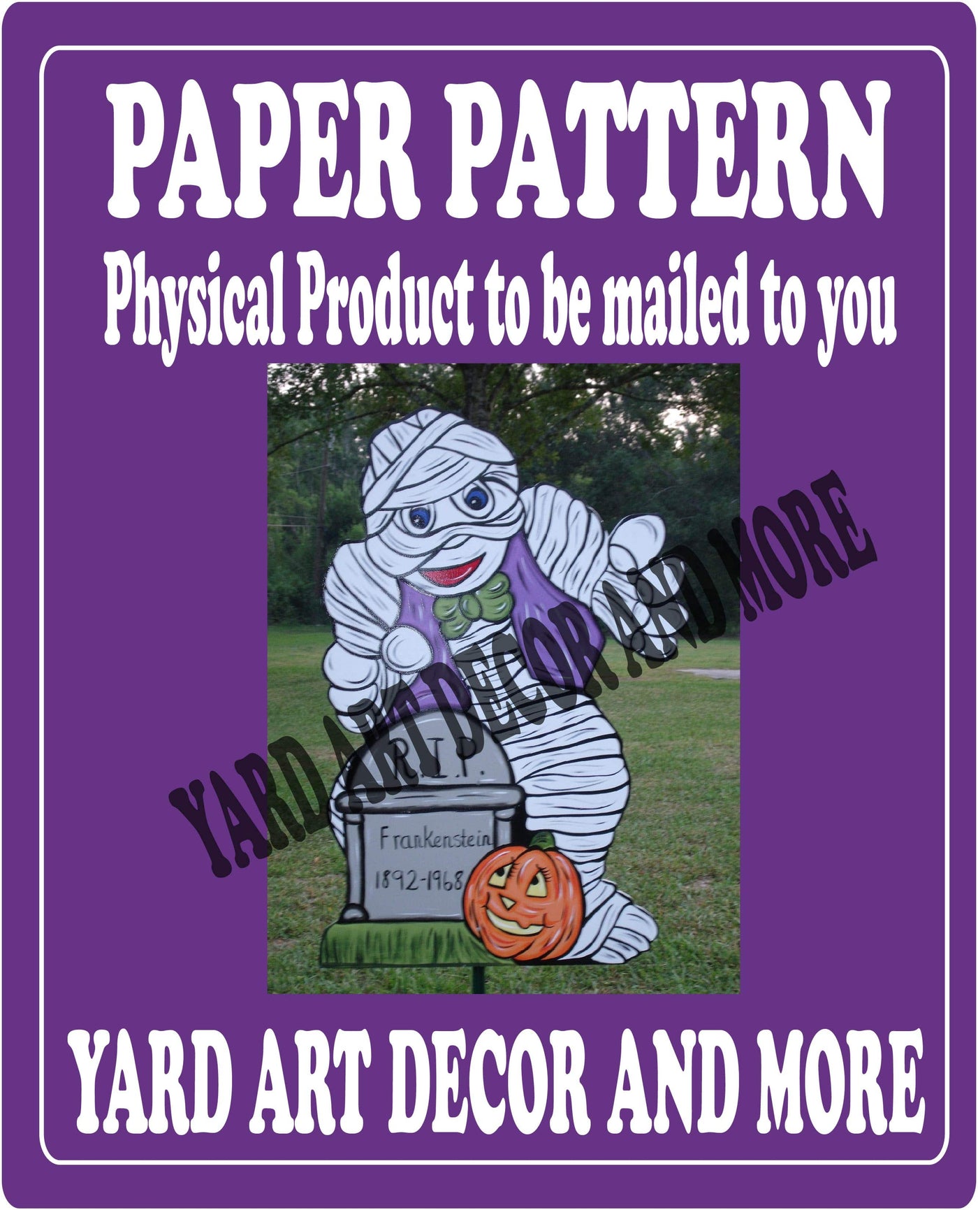 Mummy with Tombstone and Pumpkin Yard Art Paper Pattern