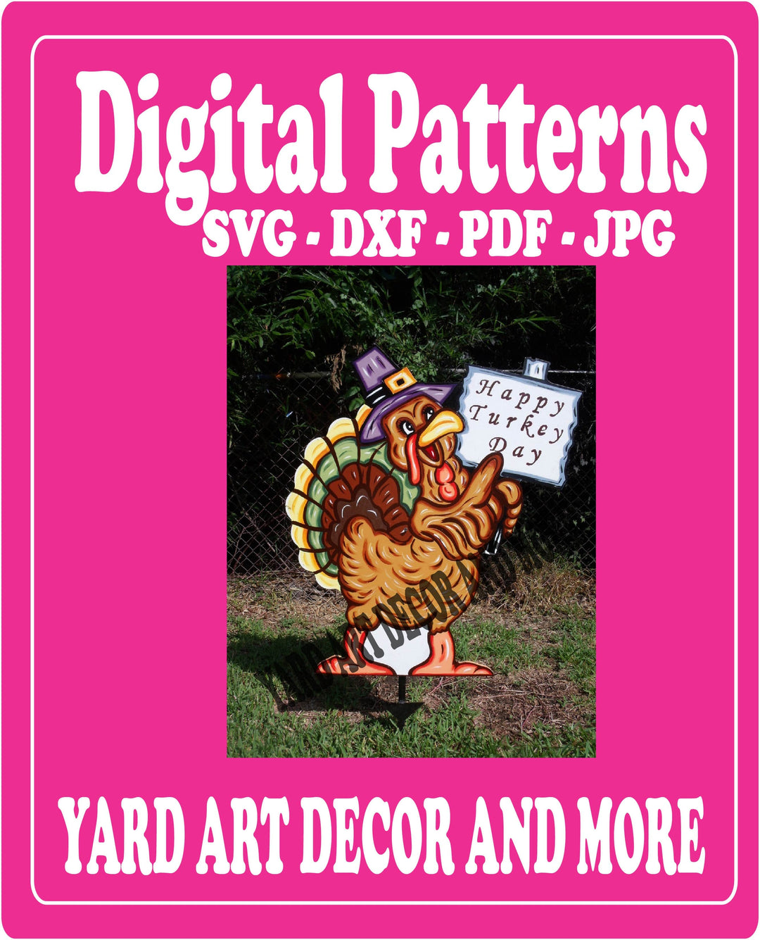 Happy Turkey Day Thanksgiving Turkey Yard Art Sign Digital Template