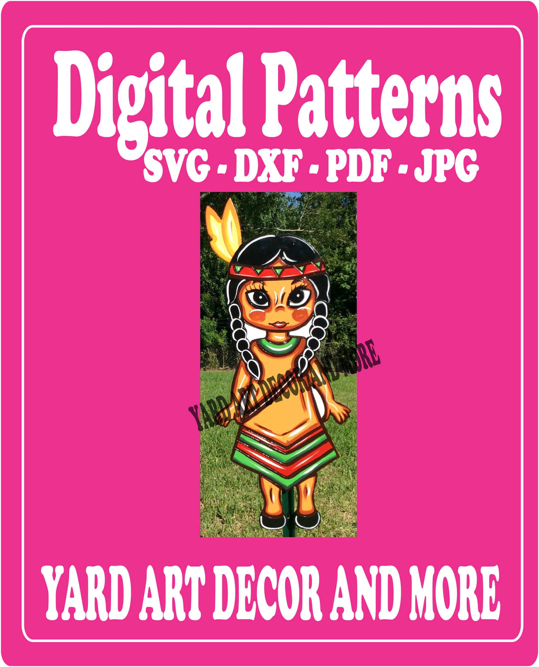 THANKSGIVING NATIVE AMERICAN GIRL YARD ART DECOR DIGITAL TEMPLATE