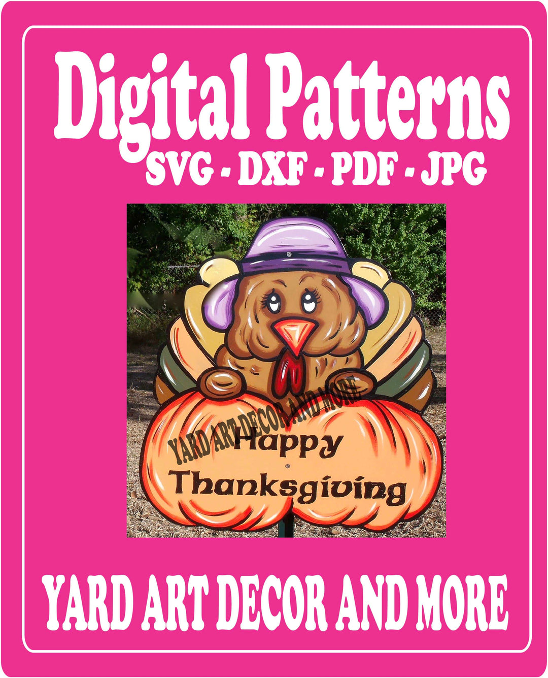 Thanksgiving Turkey with Happy Thanksgiving Pumpkin yard art decor digital template