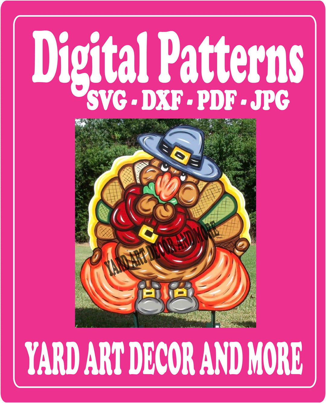 Thanksgiving Turkey with gray boots and pumpkin yard art decor digital template