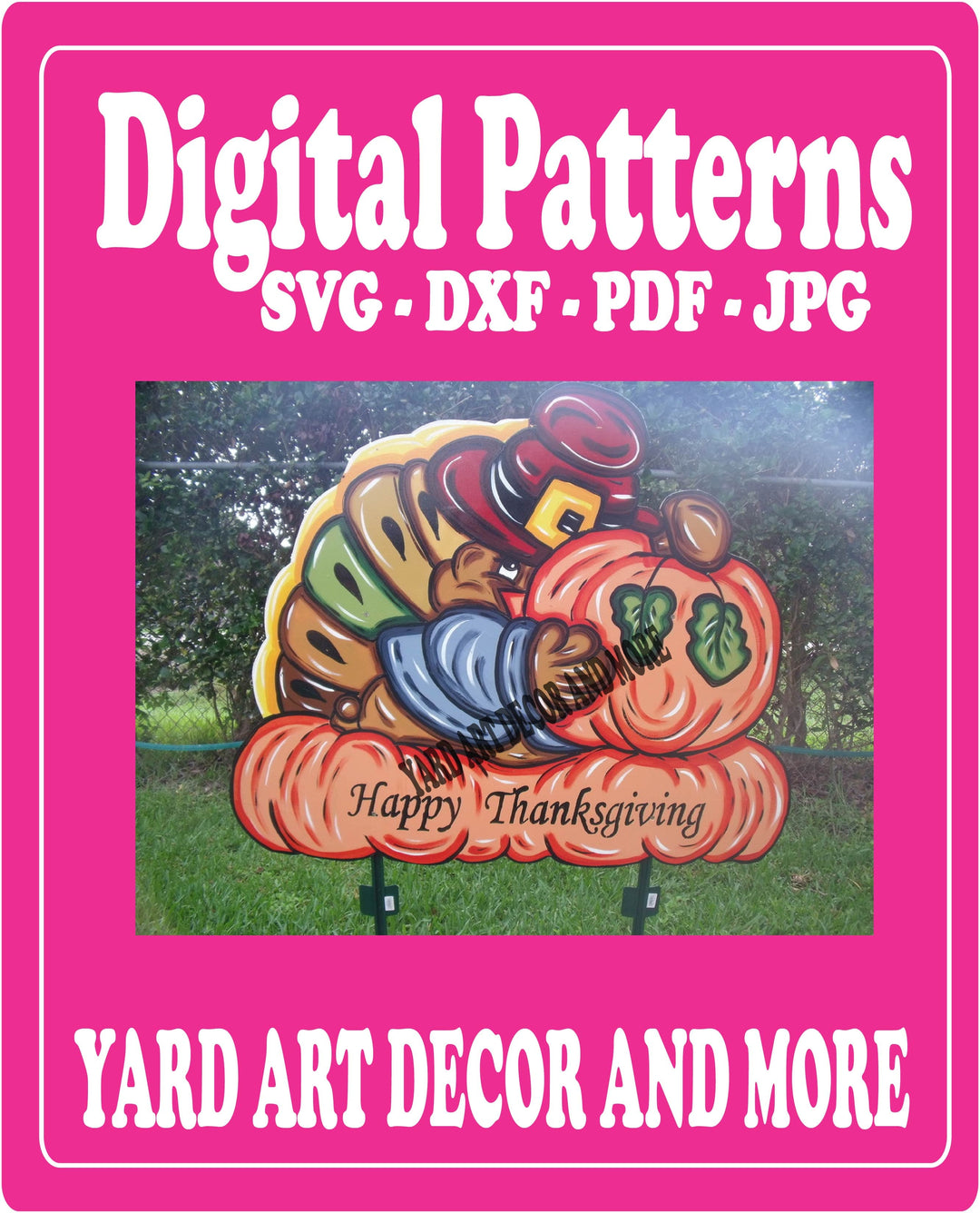 Thanksgiving Turkey peeking around pumpkin yard art decor digital template