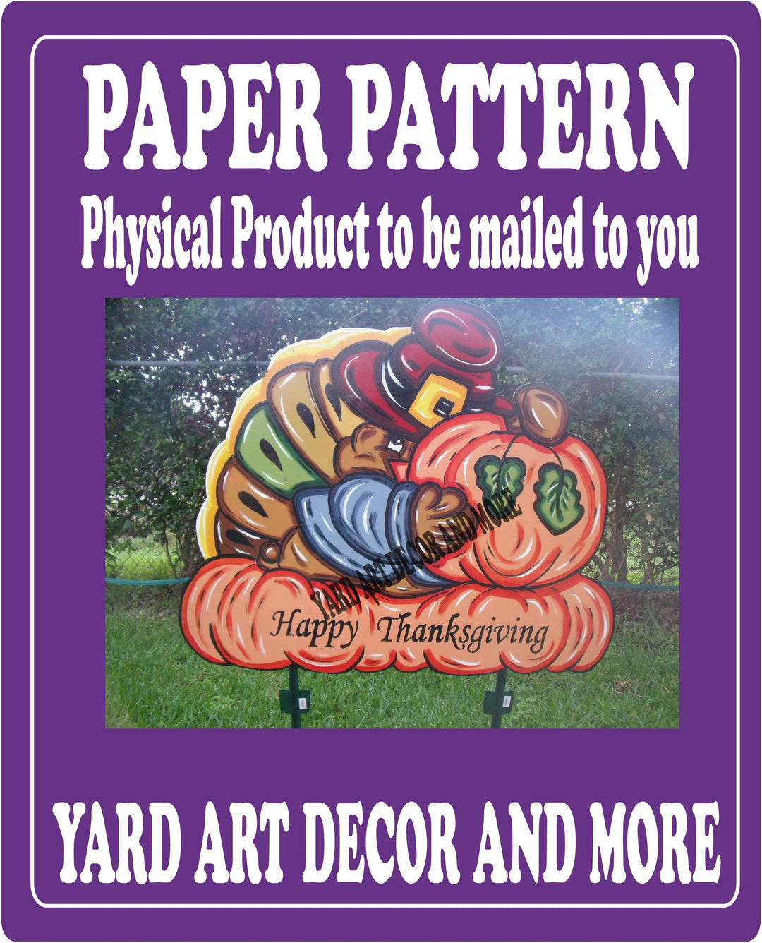 Thanksgiving Turkey peeking around pumpkin yard art decor paper pattern