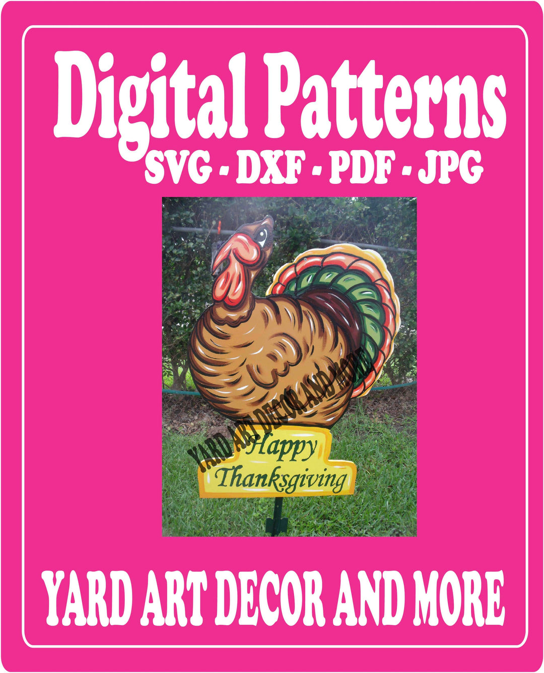 Thanksgiving Turkey Sits on Happy Thankgsgiving Sign yard art decor digital template