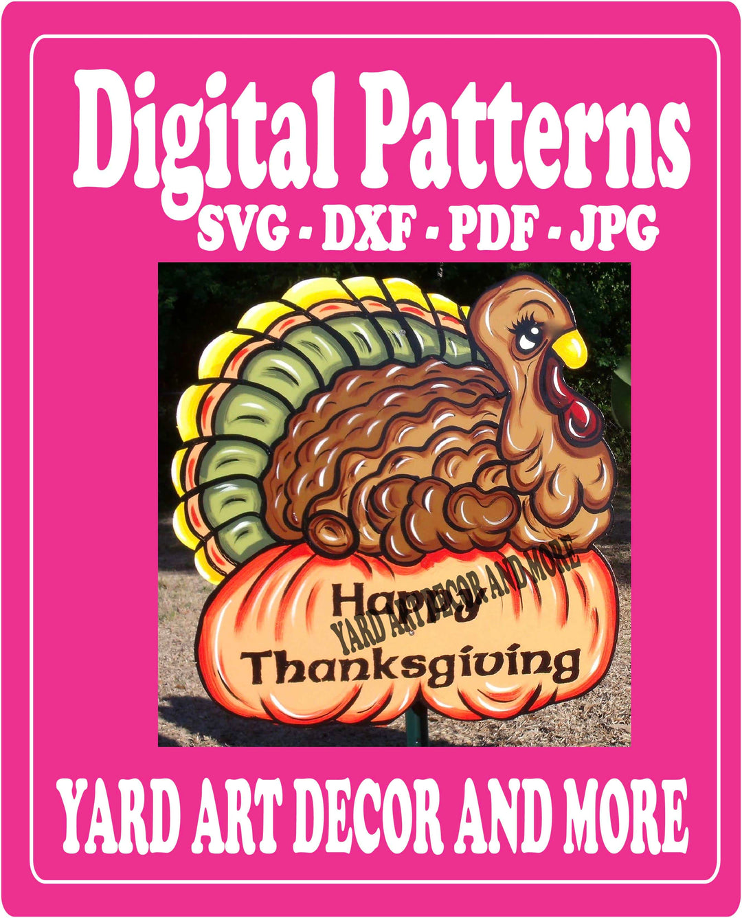 Thanksgiving Fall Turkey Sits on Pumpkins yard art decor digital template
