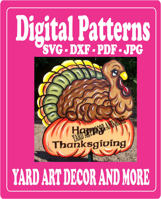 Thanksgiving Fall Turkey Sits on Pumpkins yard art decor digital template