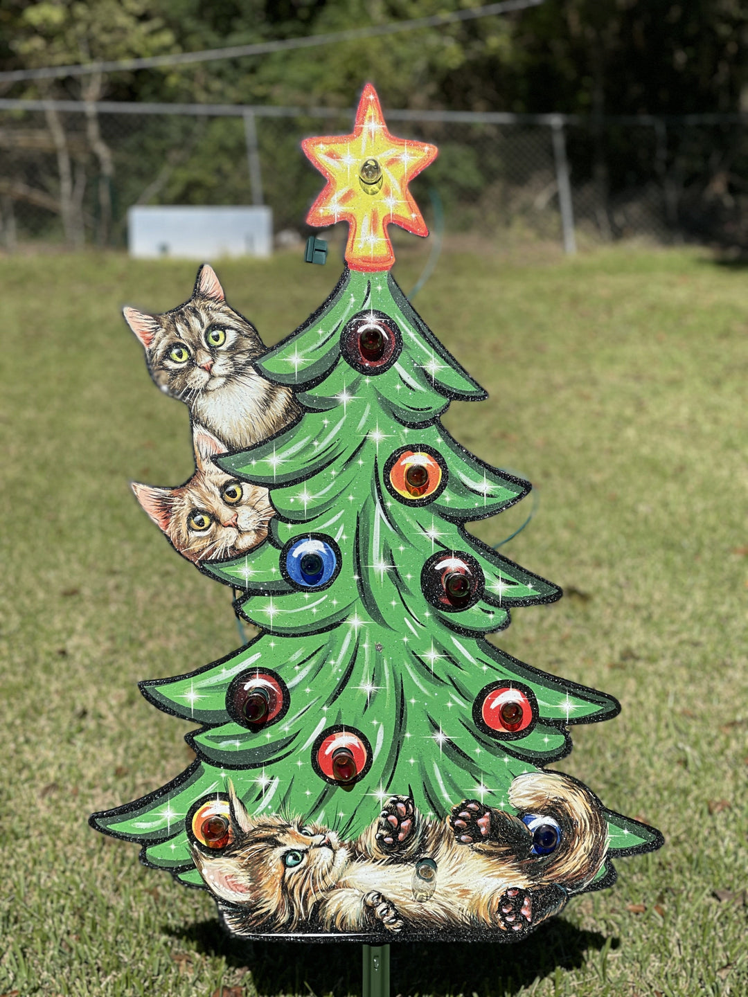 Christmas Cat Tree Yard Sign – Personalized Decor – Yard Art Decor